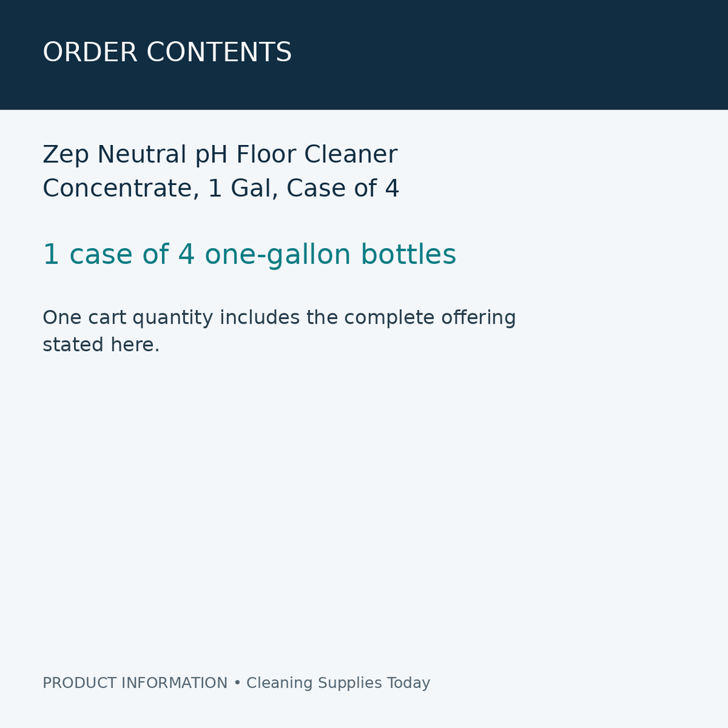 Zep Neutral pH Floor Cleaner Concentrate, 1 Gal, Case of 4 — order contents information card