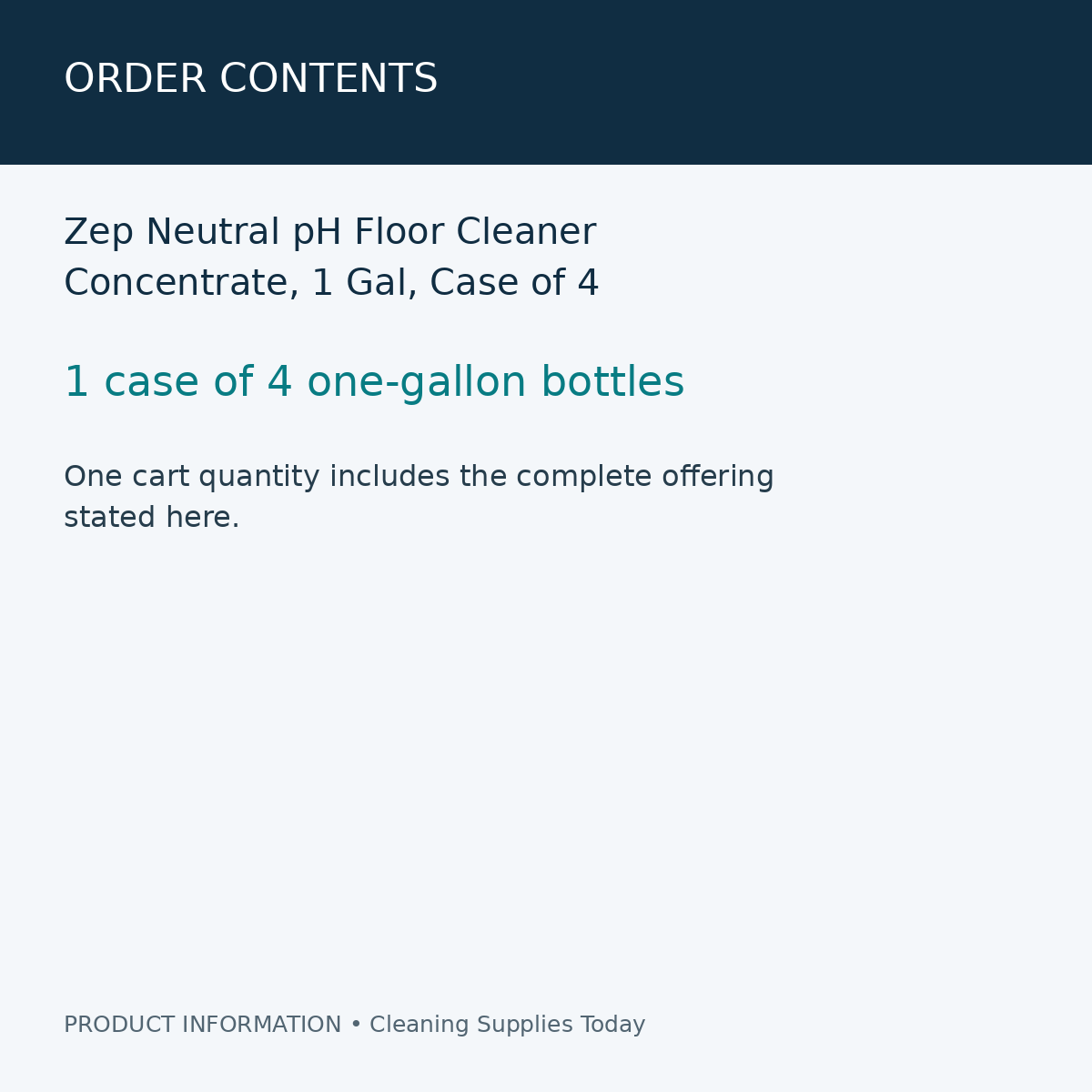Zep Neutral pH Floor Cleaner Concentrate, 1 Gal, Case of 4 — order contents information card