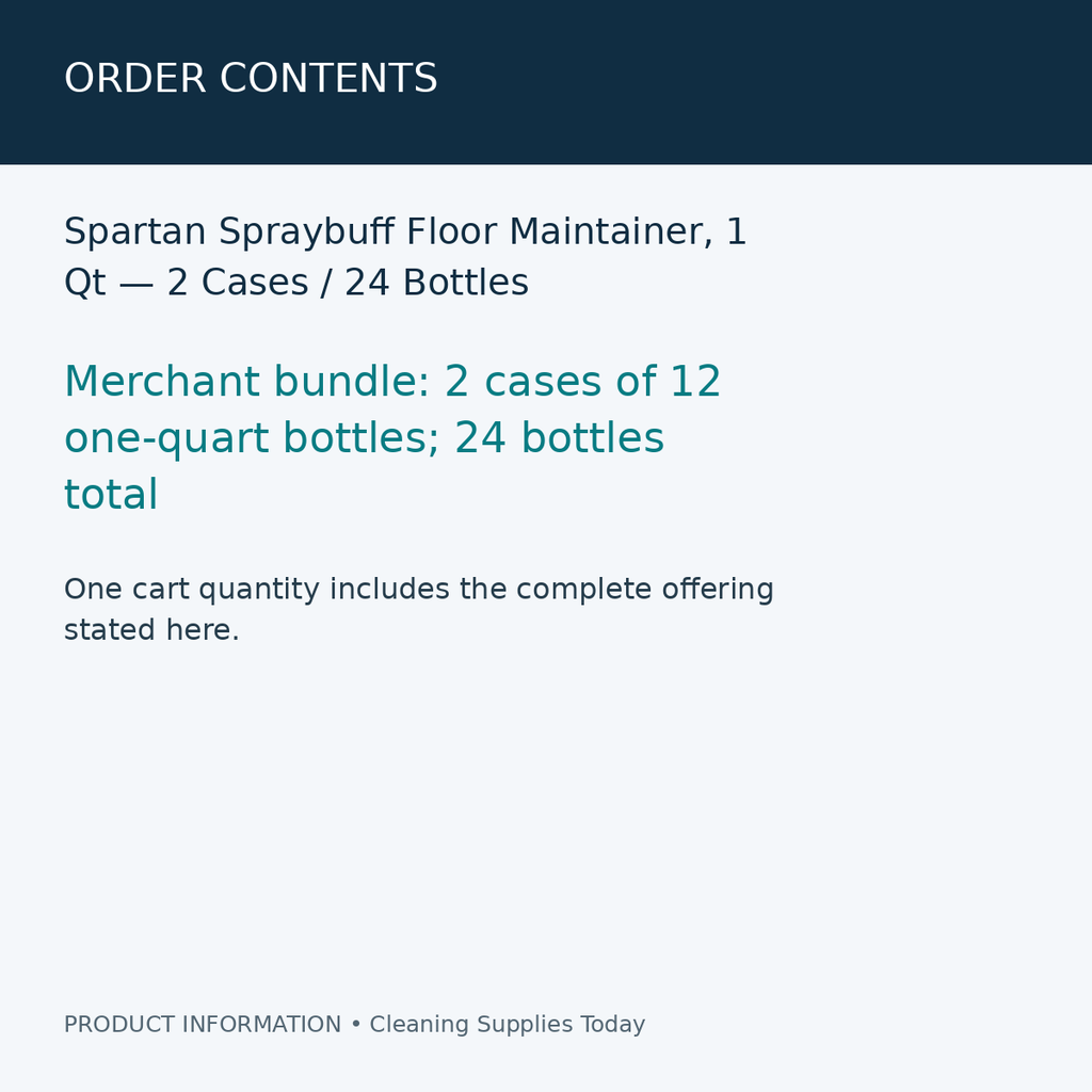 Spartan Spraybuff Floor Maintainer, 1 Qt — 2 Cases / 24 Bottles — order contents information card