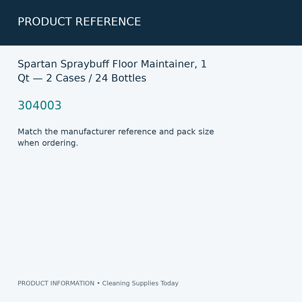 Spartan Spraybuff Floor Maintainer, 1 Qt — 2 Cases / 24 Bottles — product reference information card