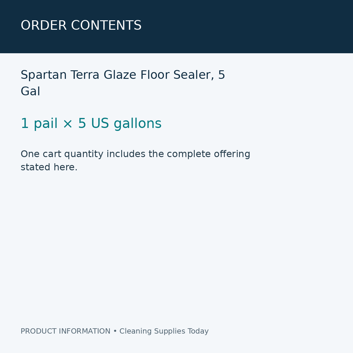 Spartan Terra Glaze Floor Sealer, 5 Gal — order contents information card