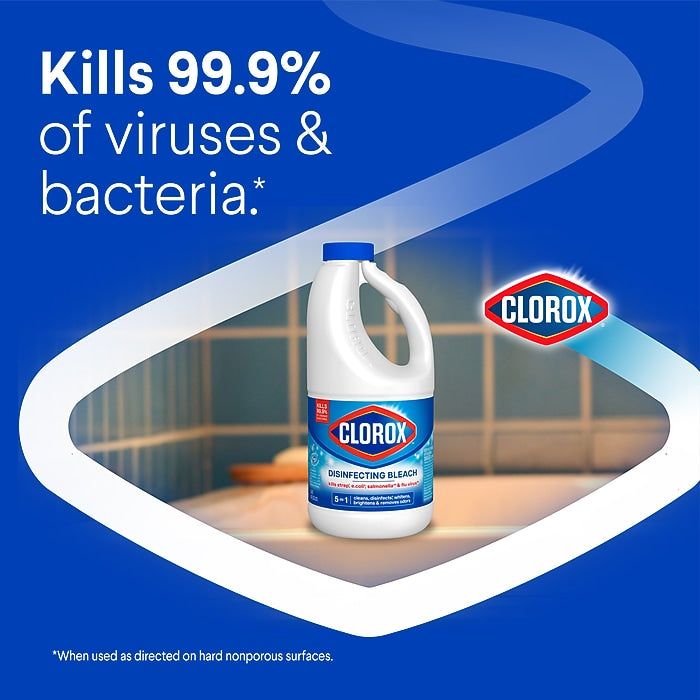 Clorox 32260 Disinfecting Bleach manufacturer product graphic; bottle shown individually, order includes seven