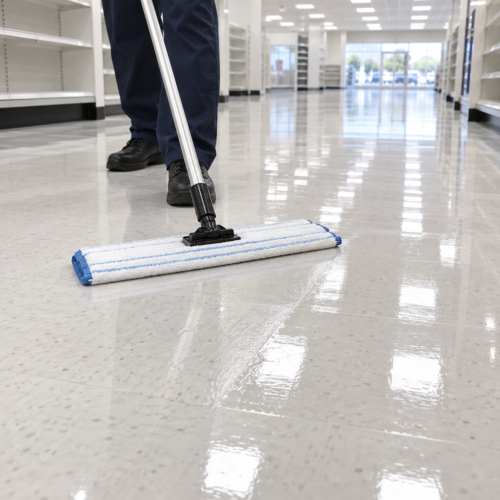 Betco Glare floor finish application on commercial VCT