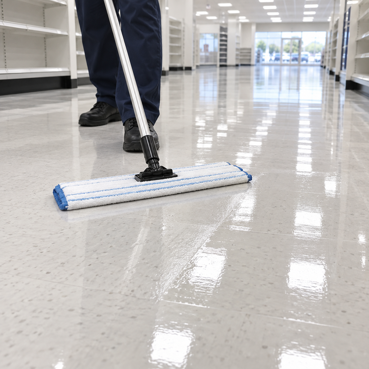 Diversey Mainstay ProX floor finish application on commercial VCT