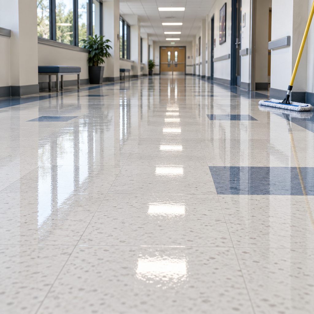 Spartan iShine high-solids finish on a high-traffic commercial floor