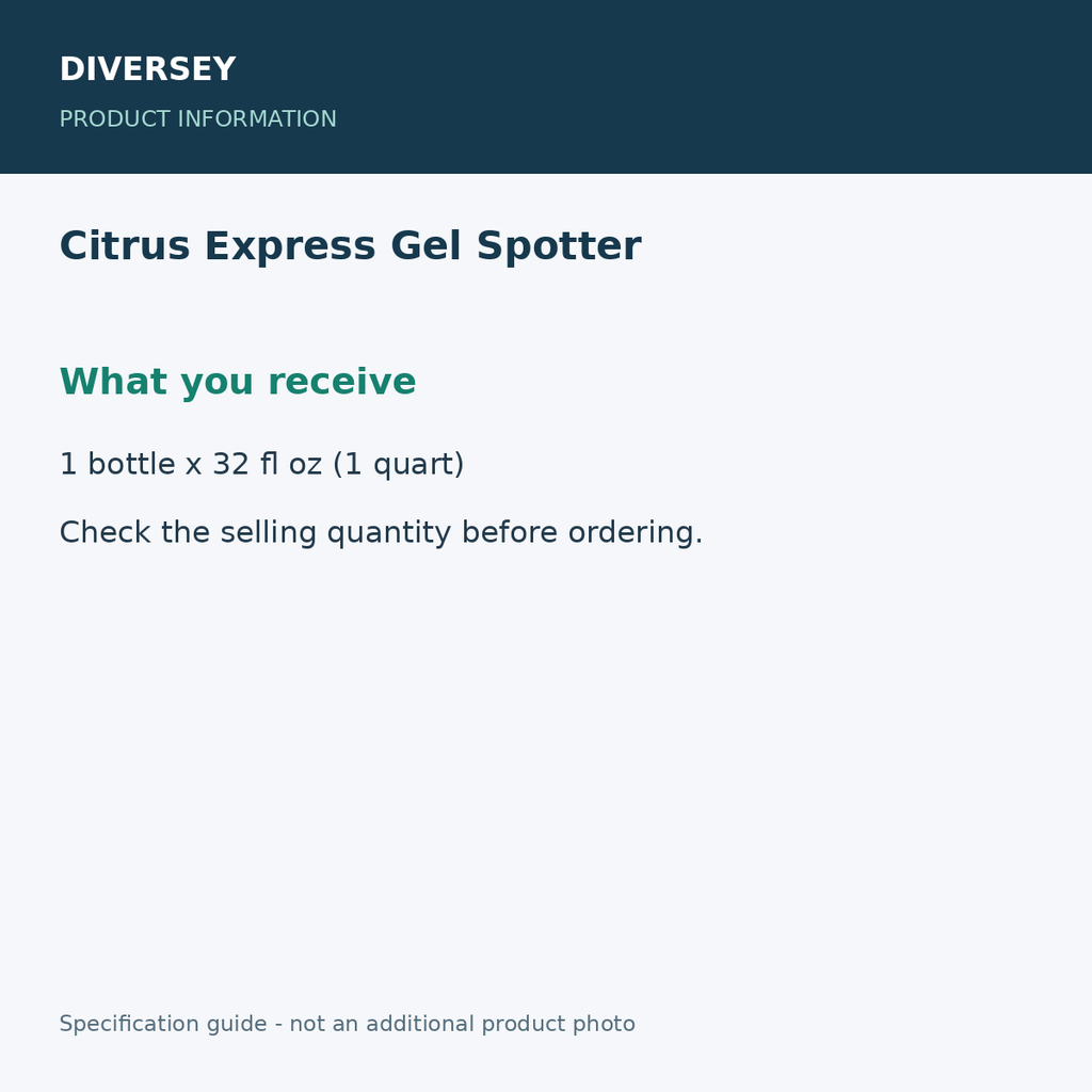 Citrus Express Gel Spotter - What you receive; 1 bottle x 32 fl oz (1 quart); product information graphic