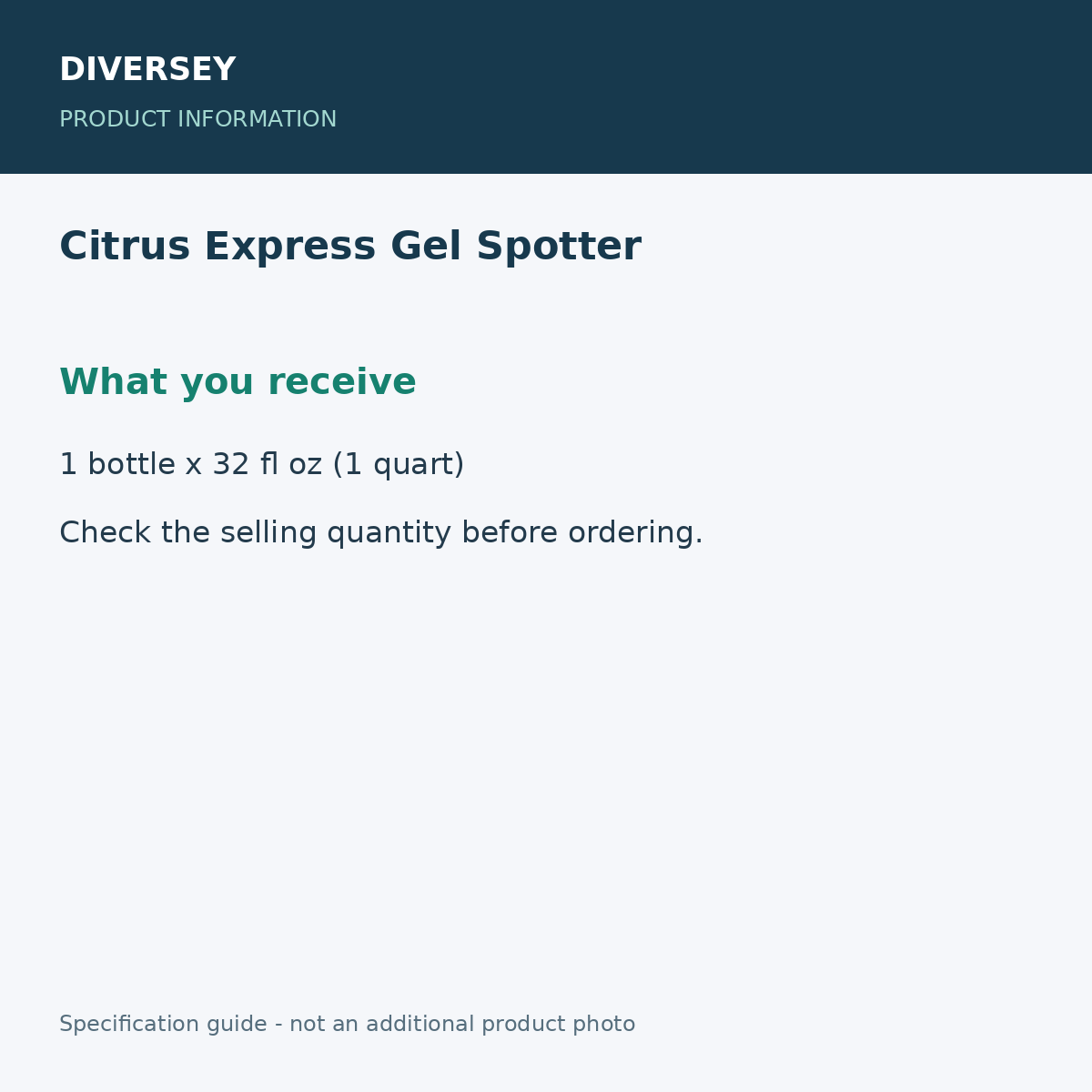 Citrus Express Gel Spotter - What you receive; 1 bottle x 32 fl oz (1 quart); product information graphic