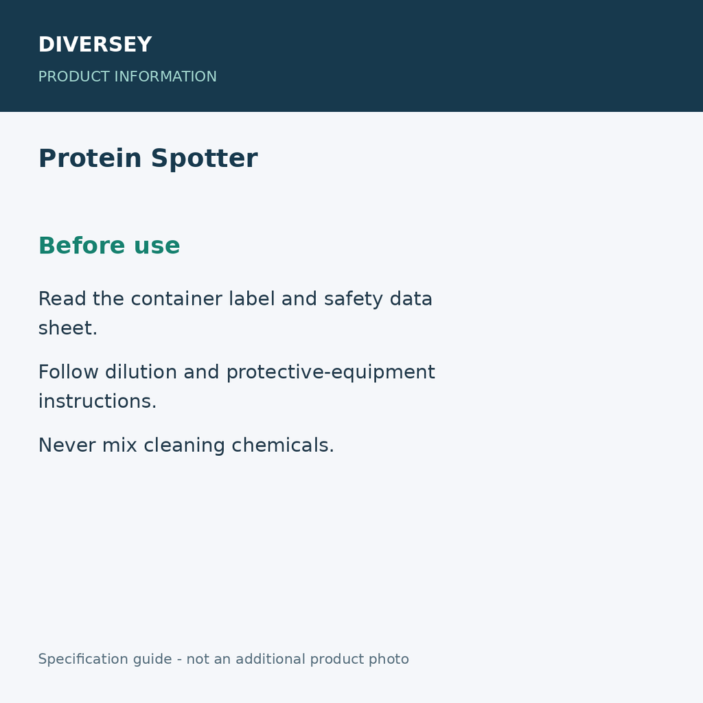 Protein Spotter - Before use; 6 bottles x 32 fl oz; product information graphic