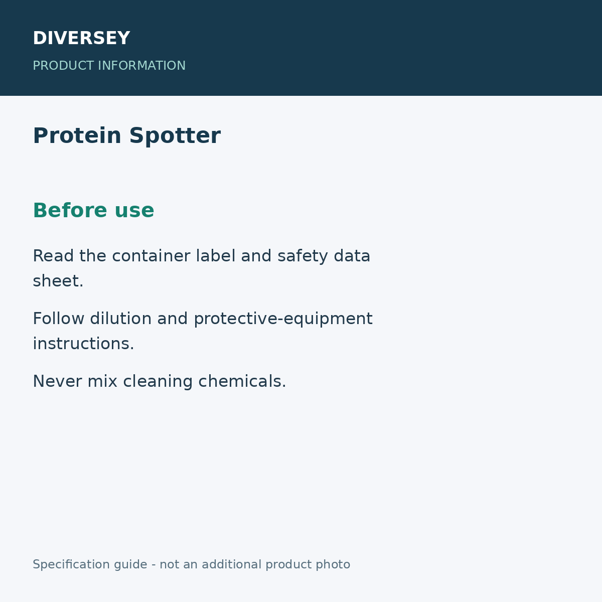 Protein Spotter - Before use; 6 bottles x 32 fl oz; product information graphic