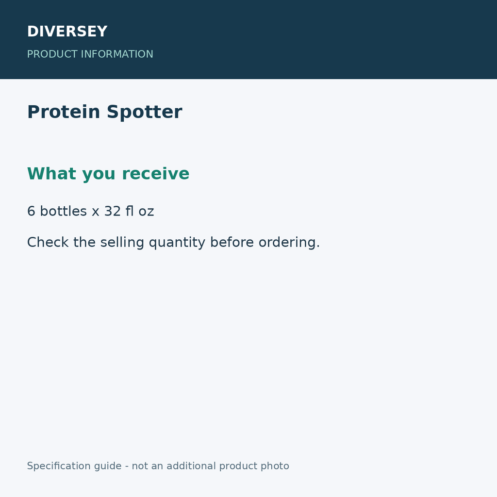 Protein Spotter - What you receive; 6 bottles x 32 fl oz; product information graphic