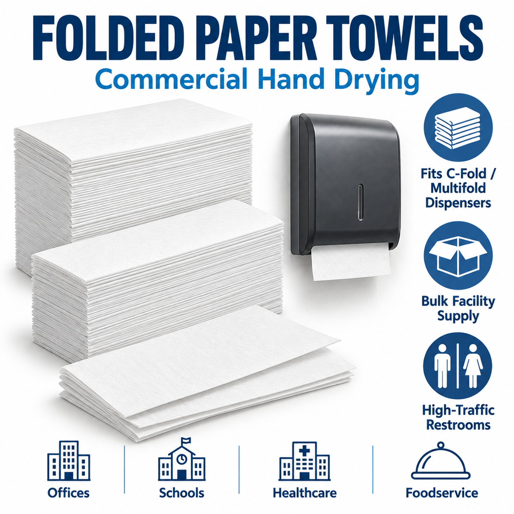 Folded paper towel commercial hand-drying and facility applications