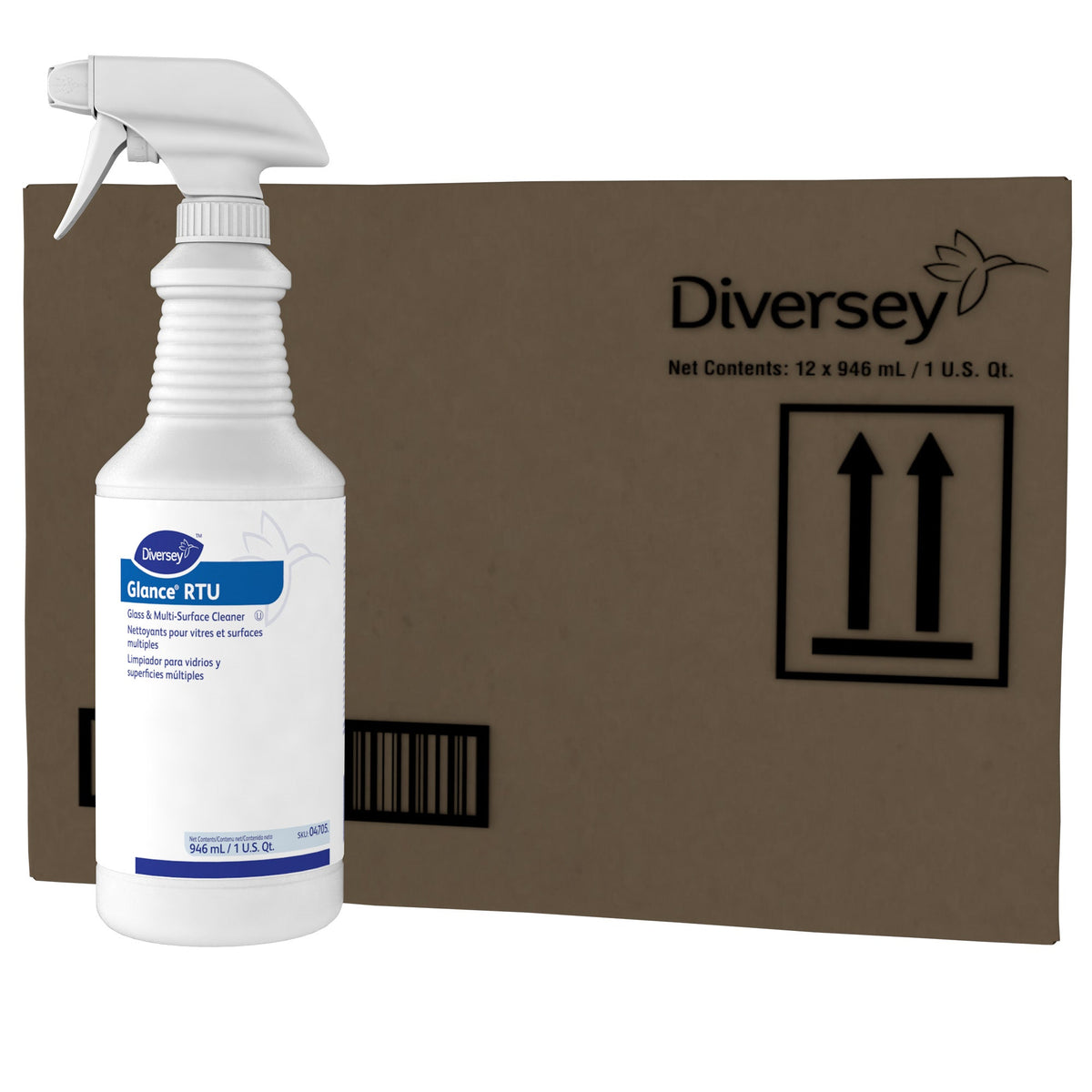 Diversey Glance 04705 bottle with 12-count shipping case