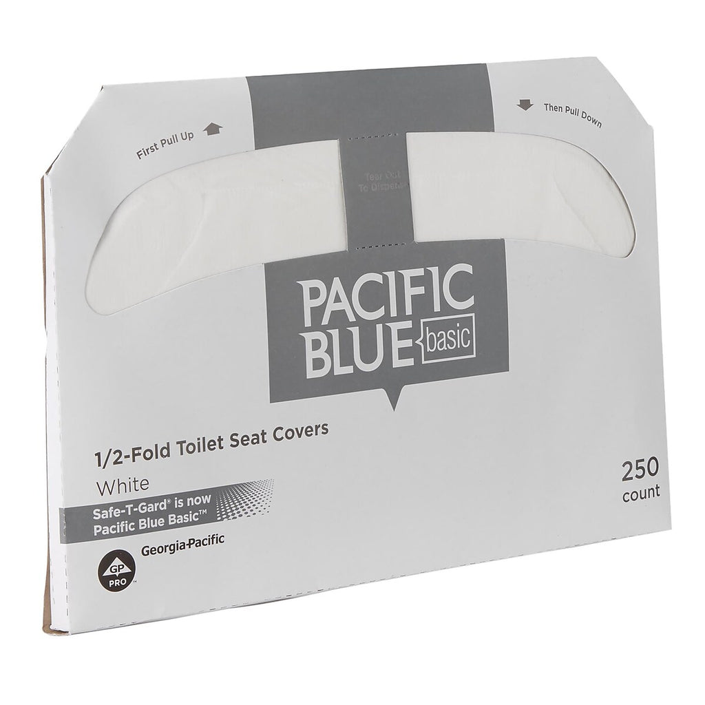 Pacific Blue Safe-T-Gard 47046 half-fold toilet seat covers, white, 250 per pack