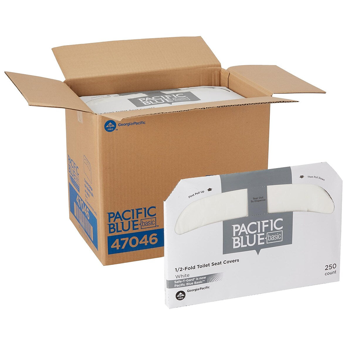 Pacific Blue Safe-T-Gard 47046 case and pack view, 5000 covers per carton