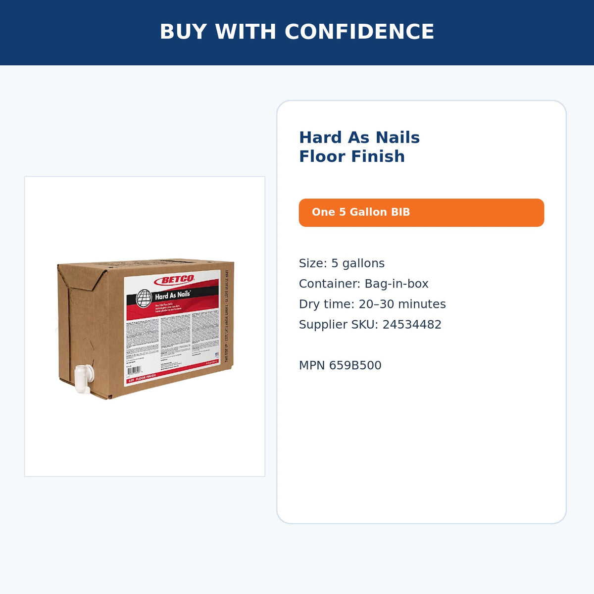 Betco Hard As Nails Floor Finish, 5 Gal BIB – MPN 659B500 – 04 details