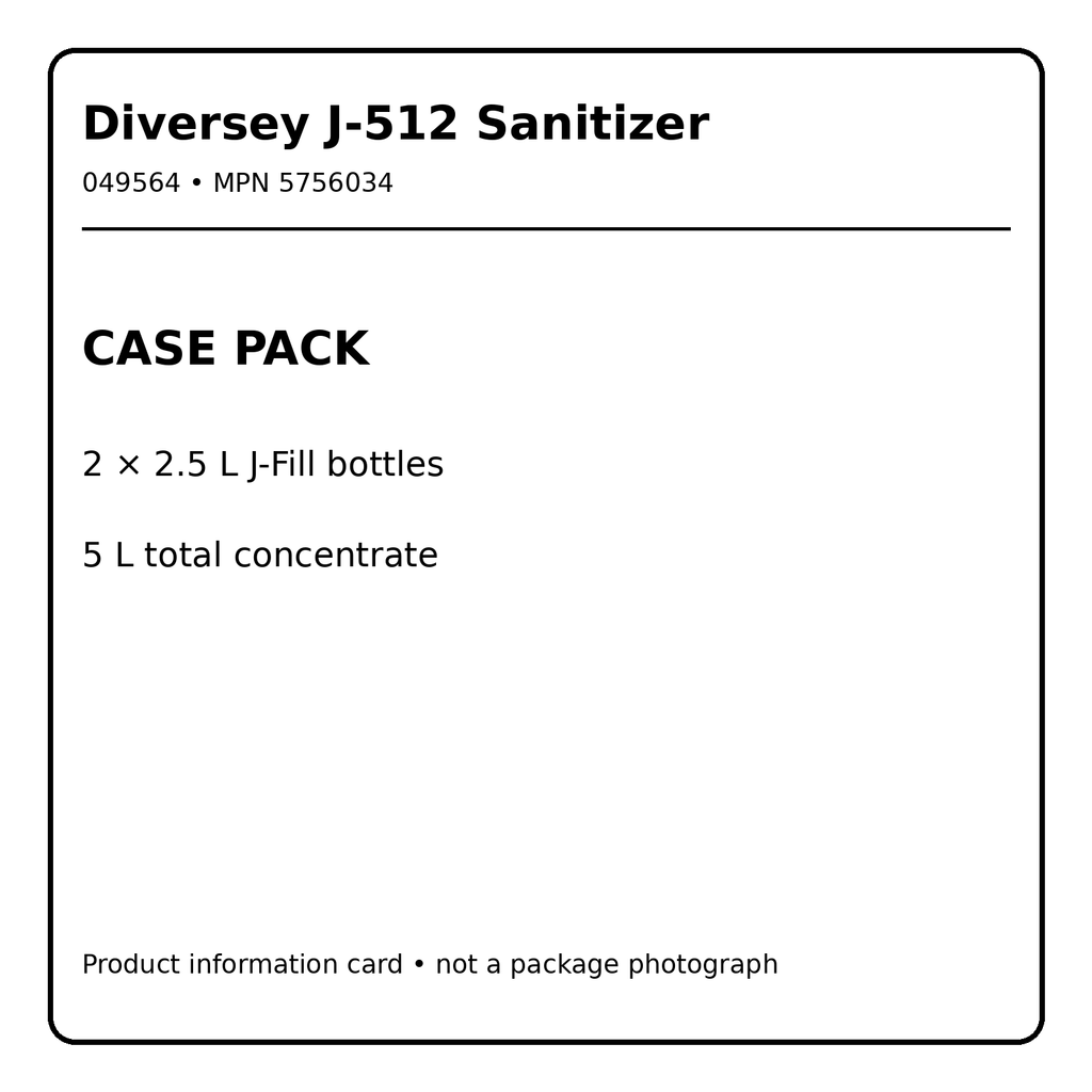 Diversey J-512 case pack information card