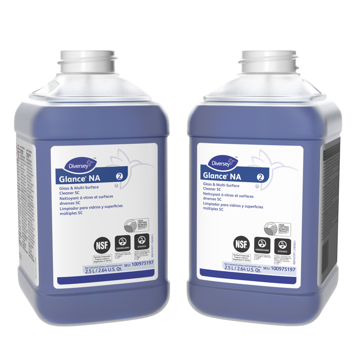 Diversey Glance NA J-Fill glass cleaner, 2.5 liter, two-count case, MPN 100975197