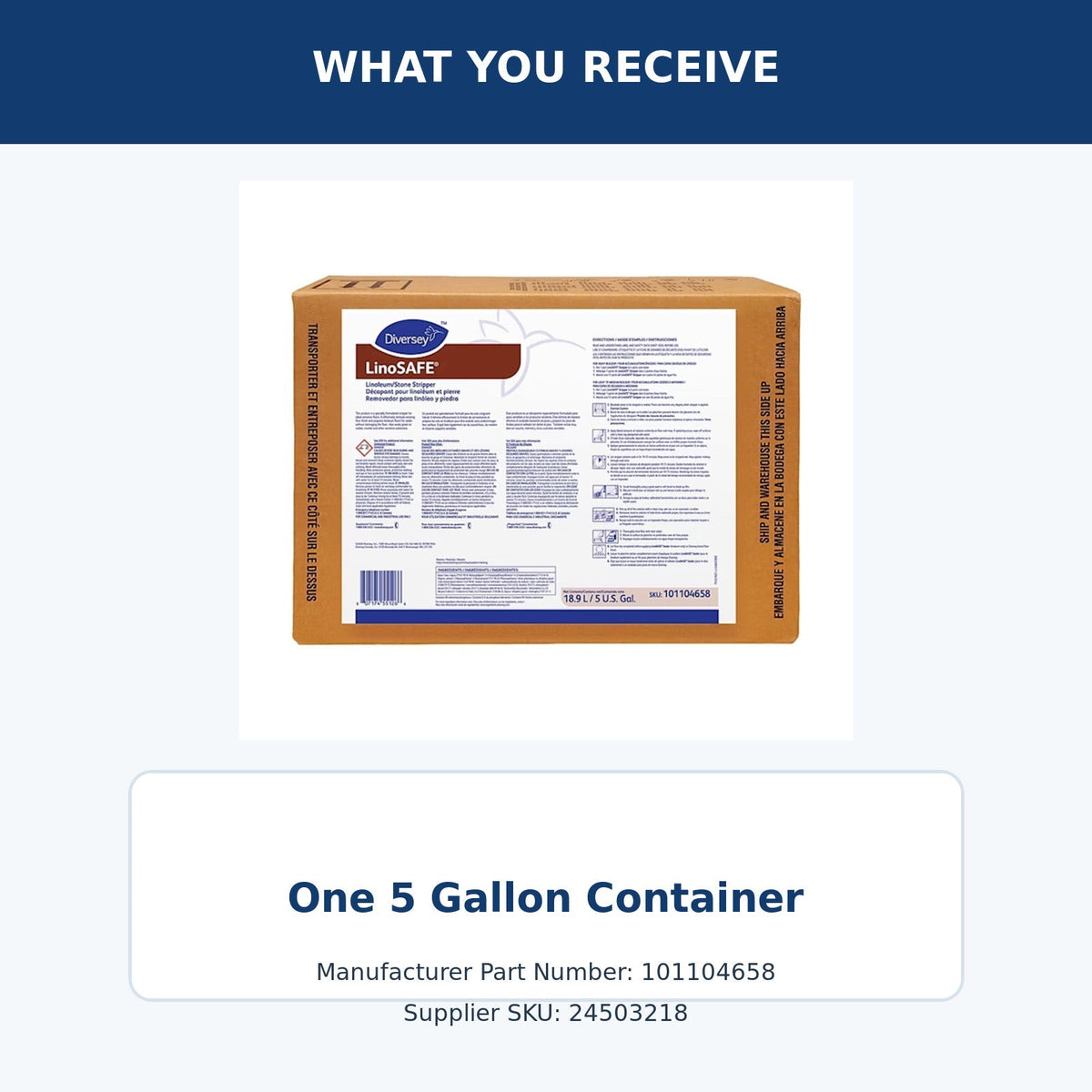 Diversey LinoSAFE floor stripper 5 gallon MPN 101104658 – package quantity