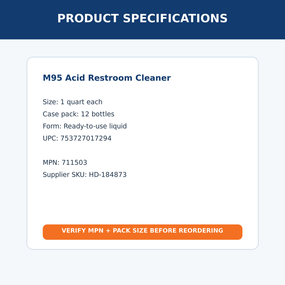 Spartan M95 acid restroom cleaner – product specifications