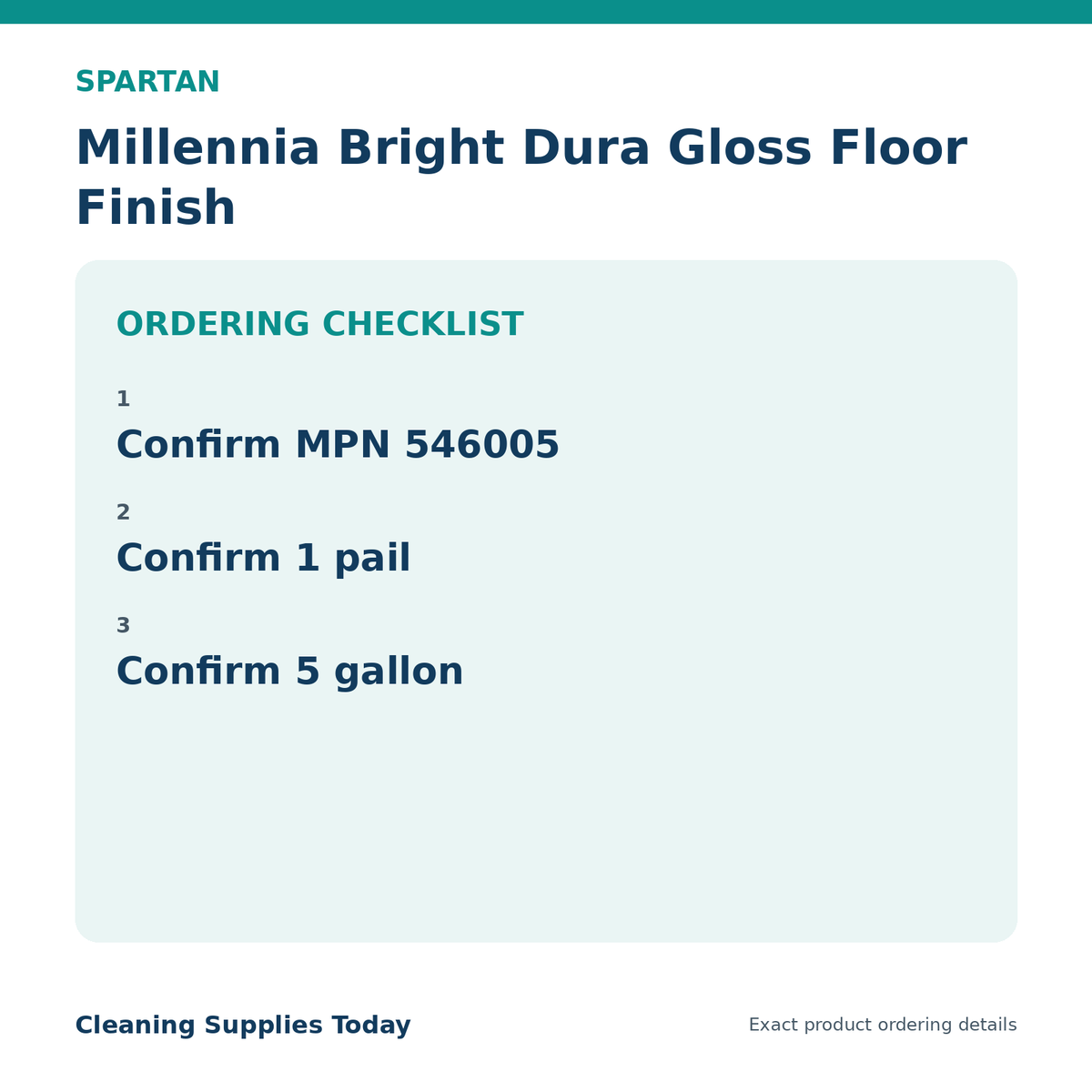 Spartan Millennia Bright ordering checklist