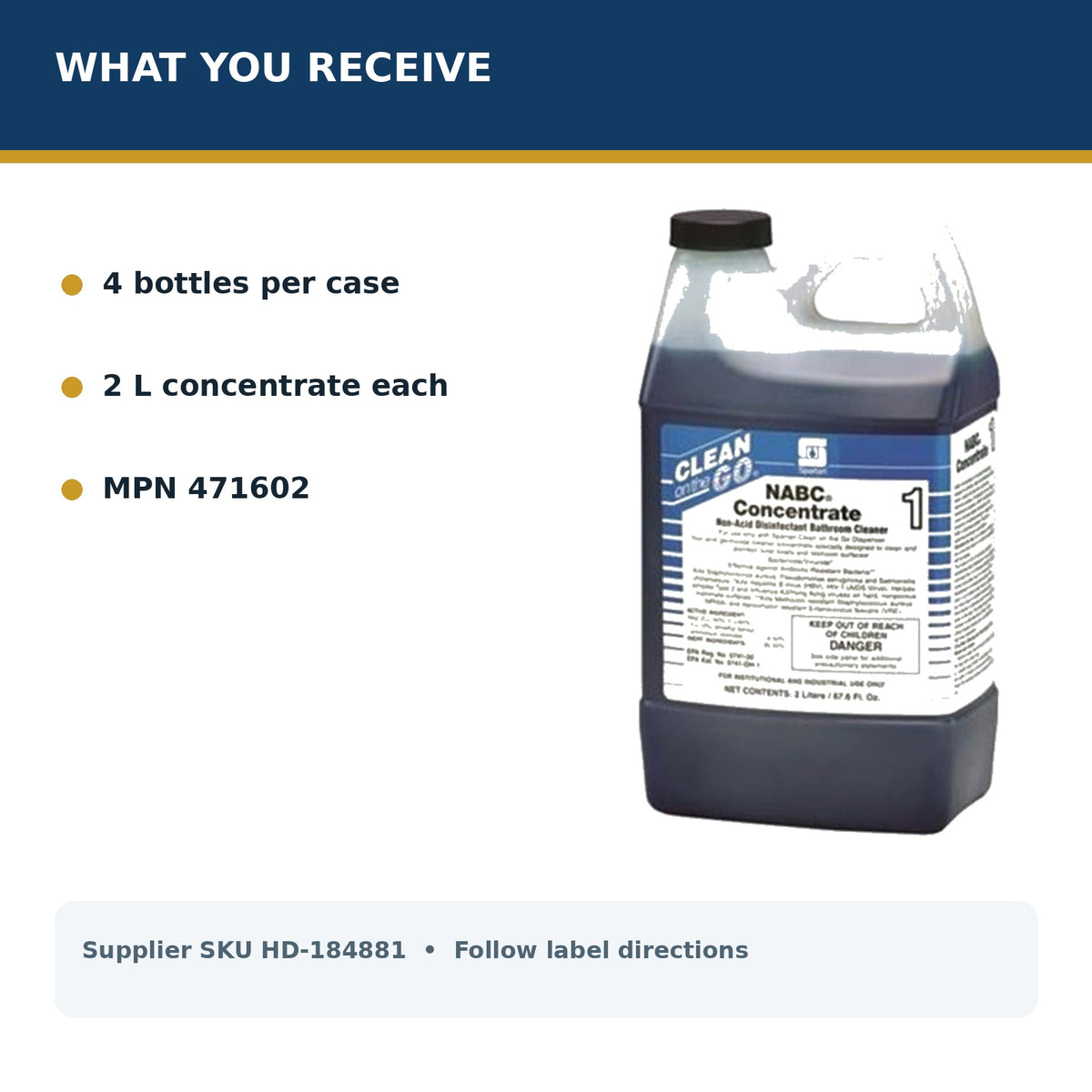 Spartan NABC 2 liter germicidal cleaner — package quantity and MPN