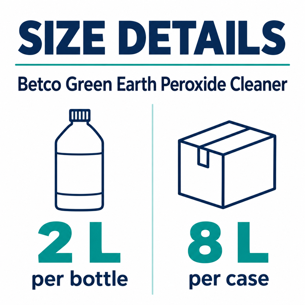 Betco Green Earth Peroxide Cleaner size guide: 4 bottles, 2 L