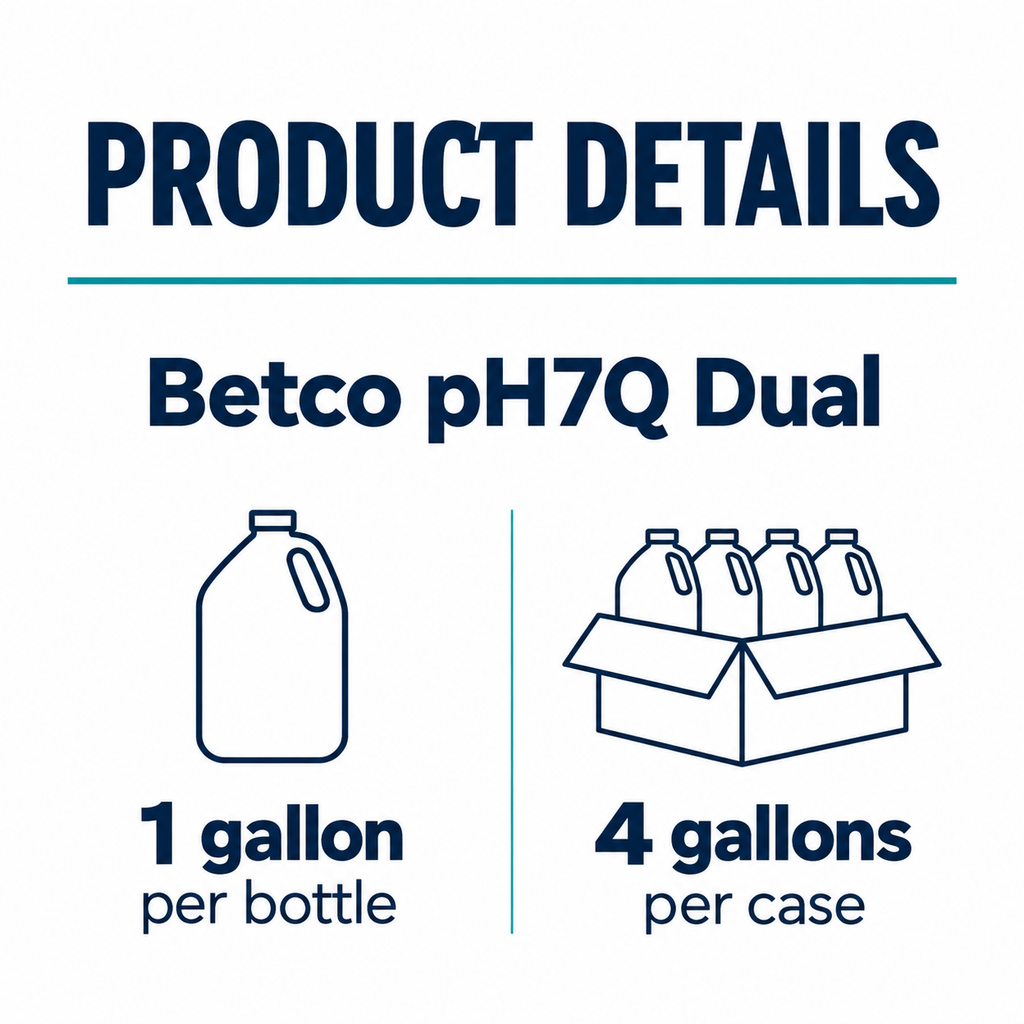 Betco pH7Q Dual size guide: 4 bottles, 1 gallon per bottle