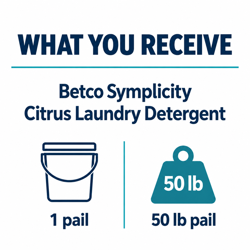 Betco Symplicity Citrus Laundry Detergent pack guide: 1 pail, 50 lb pail