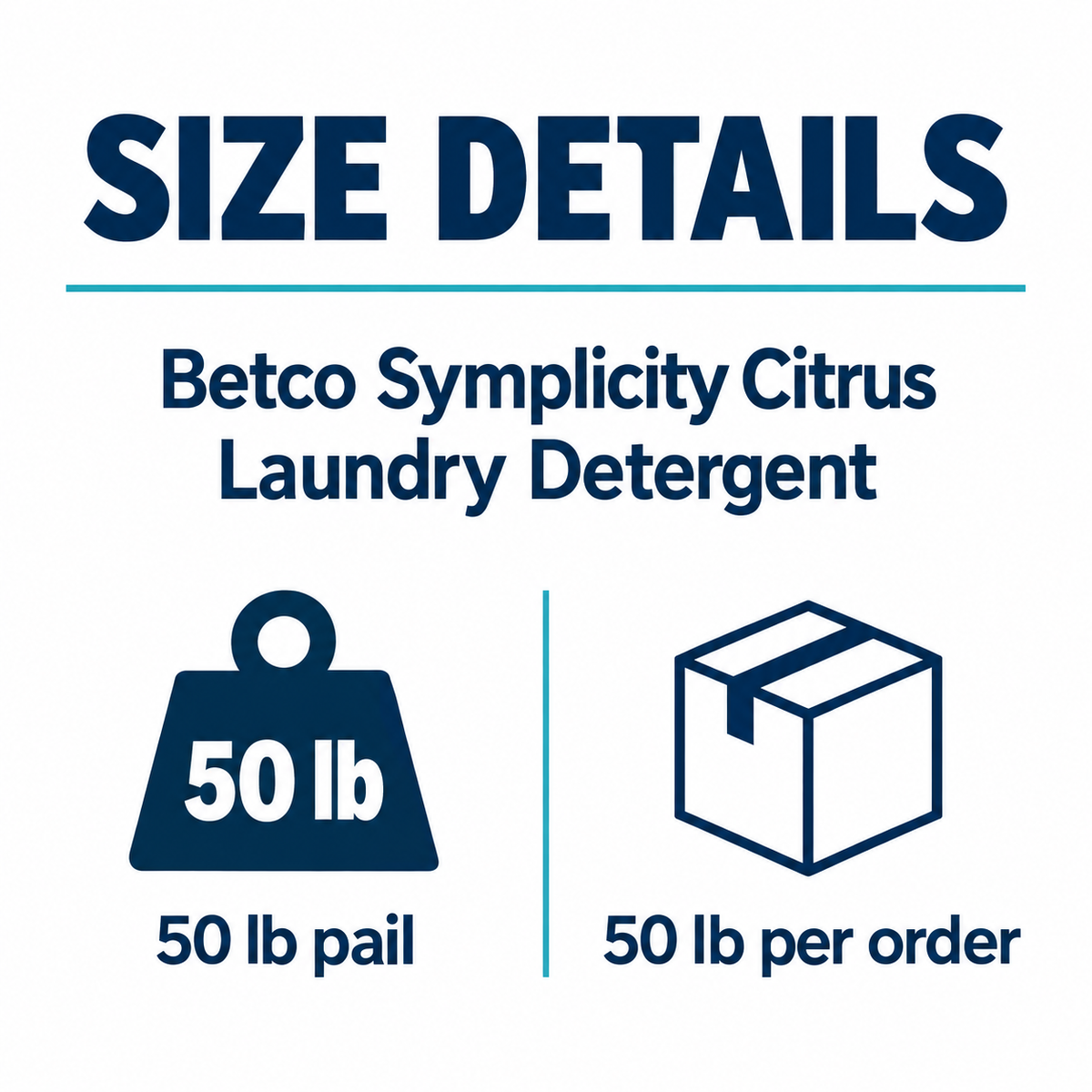 Betco Symplicity Citrus Laundry Detergent size guide: 1 pail, 50 lb pail