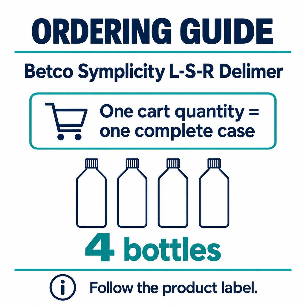 Betco Symplicity L-S-R Delimer order guide: 4 bottles, 1 gallon