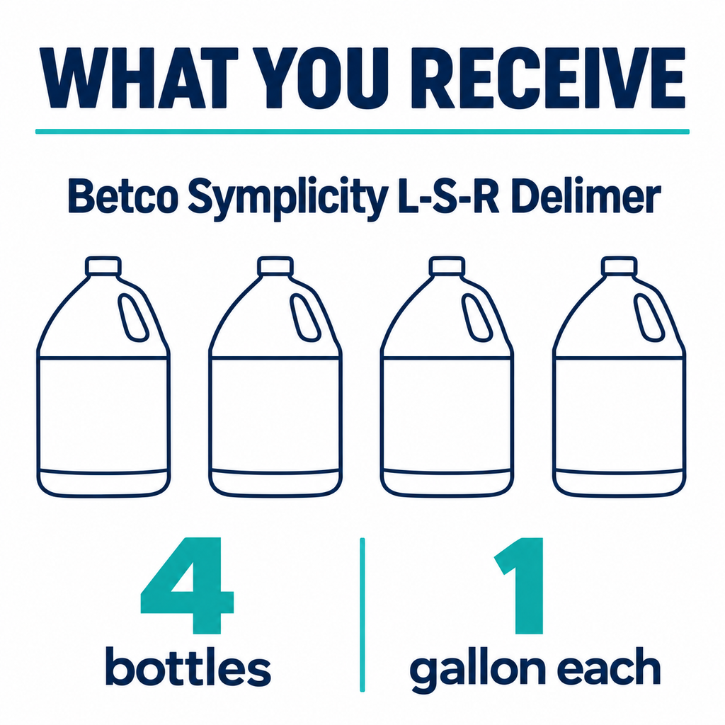 Betco Symplicity L-S-R Delimer pack guide: 4 bottles, 1 gallon