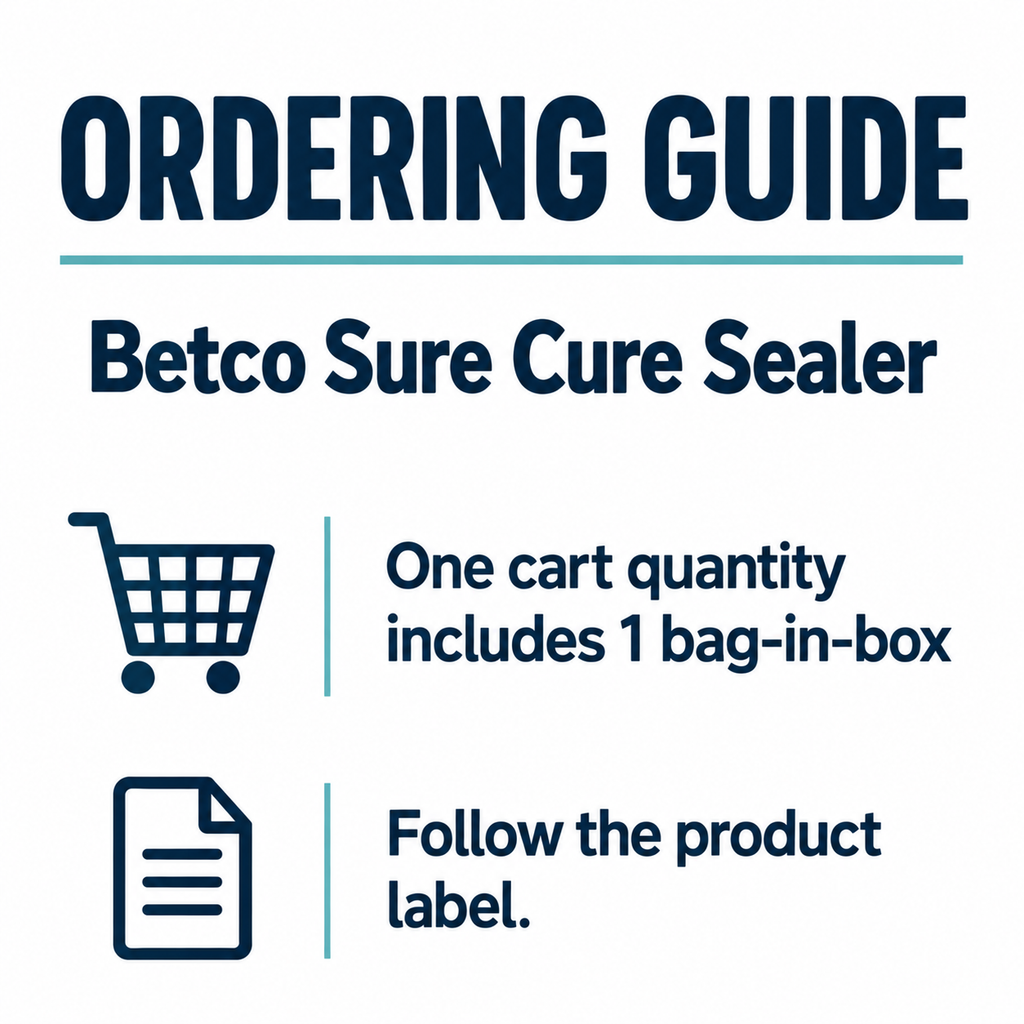 Betco Sure Cure Sealer order guide: 1 bag-in-box, 5 gallons