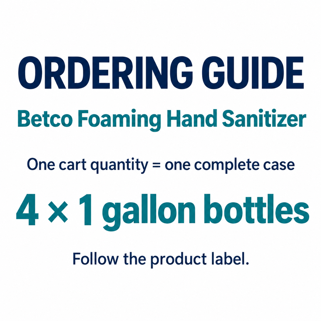 Betco Foaming Hand Sanitizer order guide, 4 one-gallon bottles per case