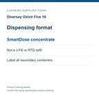 Diversey Oxivir Five 16 — Dispensing format; SmartDose concentrate; Not a J-Fill or RTD refill; Label all secondary containers