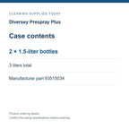 Diversey Prespray Plus — Case contents; 2 × 1.5-liter bottles; 3 liters total; Manufacturer part 93515034