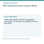 PAK-IT Neutral Floor Cleaner, Lavender, 100/Case — compatibility guide