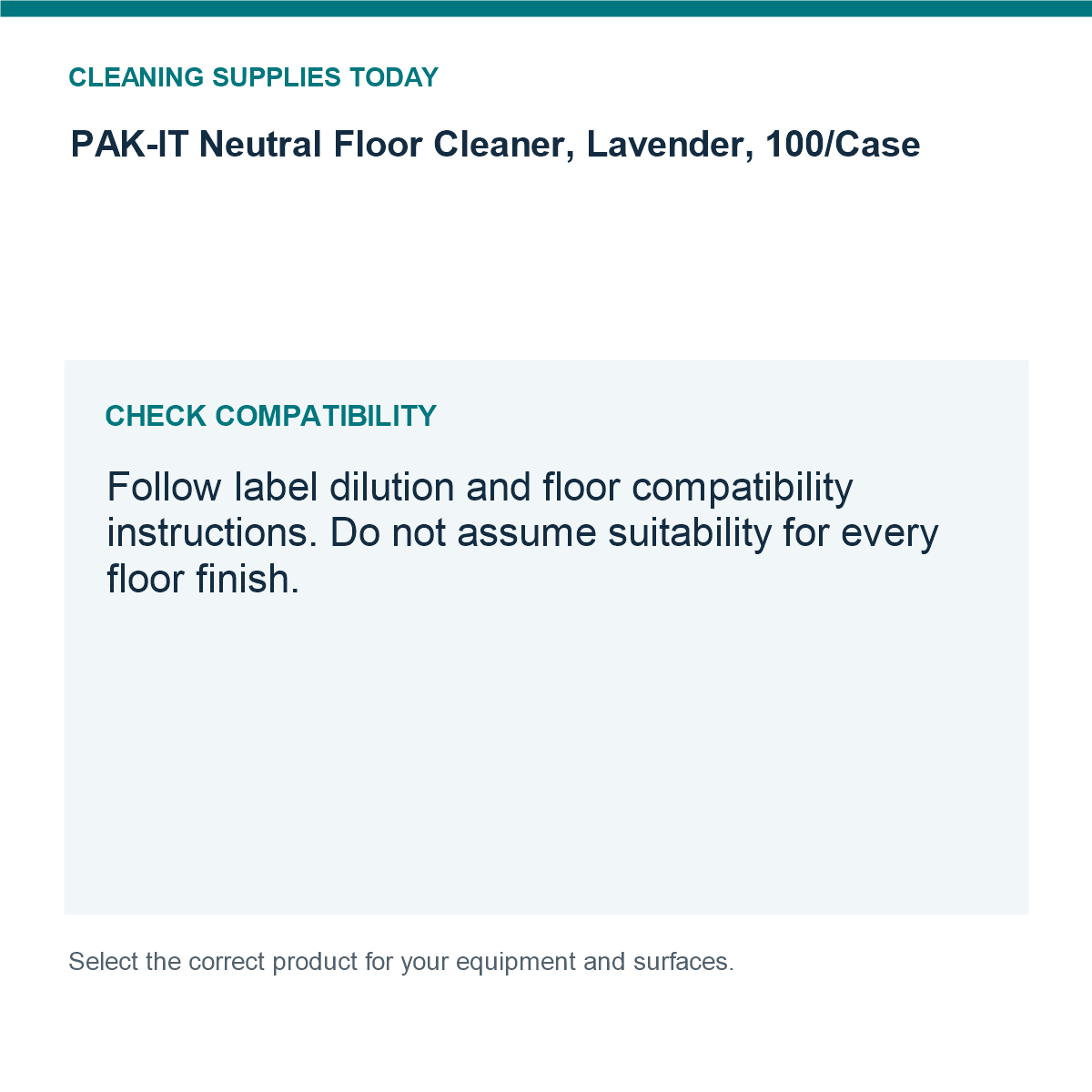 PAK-IT Neutral Floor Cleaner, Lavender, 100/Case — compatibility guide