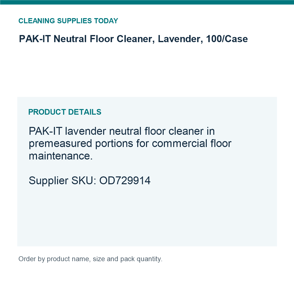 PAK-IT Neutral Floor Cleaner, Lavender, 100/Case — details guide