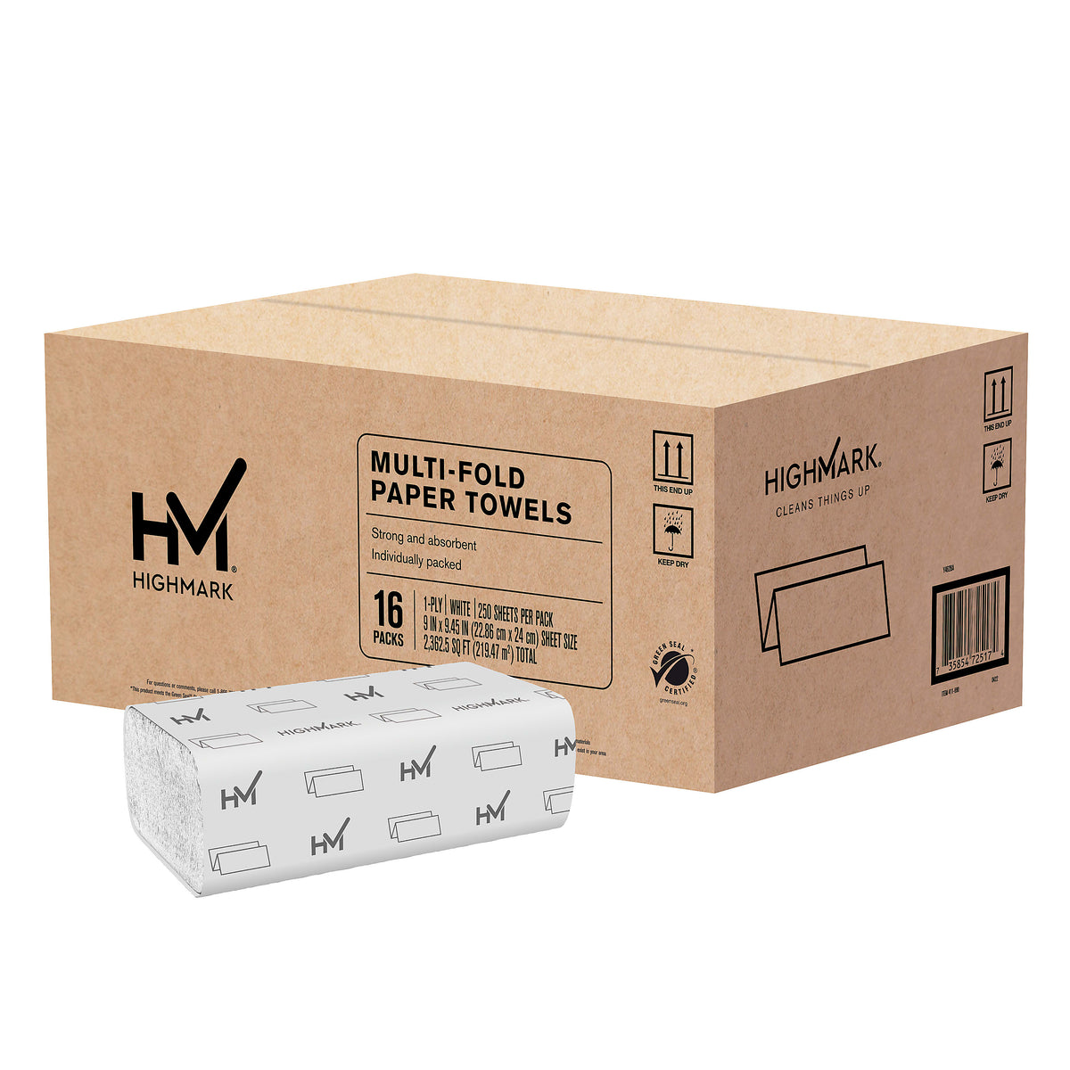 Highmark 5131761 white multifold paper towels, 250 sheets per pack, 16 packs per case — 4,000 towels