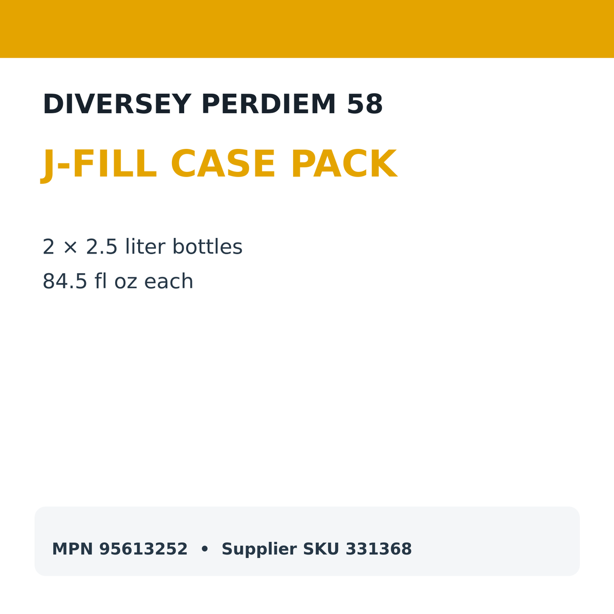 Diversey PERdiem 58 J-Fill case pack of two 2.5-liter bottles