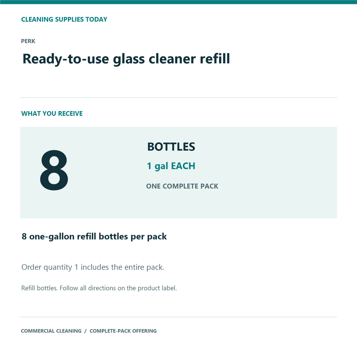 Perk Ready-to-Use Glass Cleaner Refill, 1 Gallon – 8-Bottle Pack – What you receive and complete pack quantity