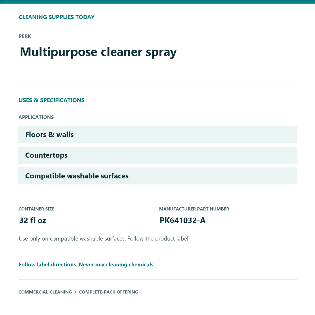Perk Multipurpose Cleaner Spray, 32 oz – 8-Bottle Pack – Uses and product specifications