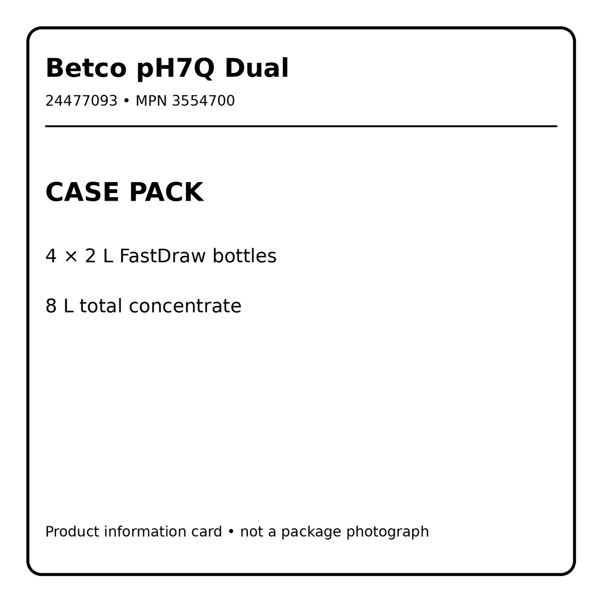 Betco pH7Q Dual case pack information card