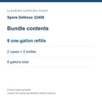Spore Defense 32409 — Bundle contents; 8 one-gallon refills; 2 cases × 4 bottles; 8 gallons total