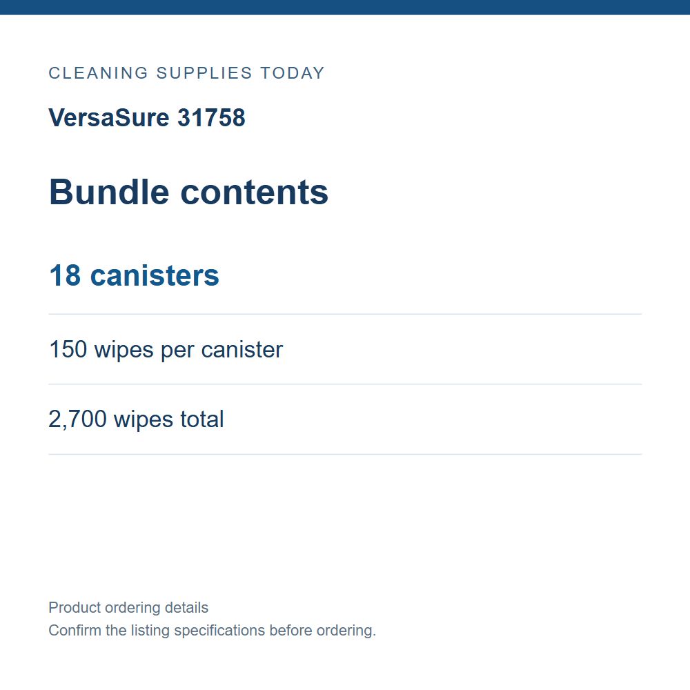 VersaSure 31758 — Bundle contents; 18 canisters; 150 wipes per canister; 2,700 wipes total