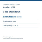 VersaSure 31758 — Case breakdown; 3 manufacturer cases; 6 canisters per case; Order quantity 1 = all 18