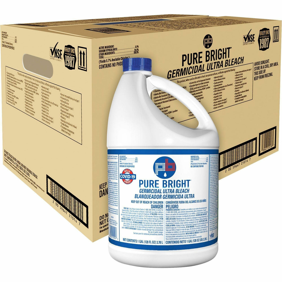 Pure Bright Germicidal Ultra Bleach, six 1 gallon bottles per case