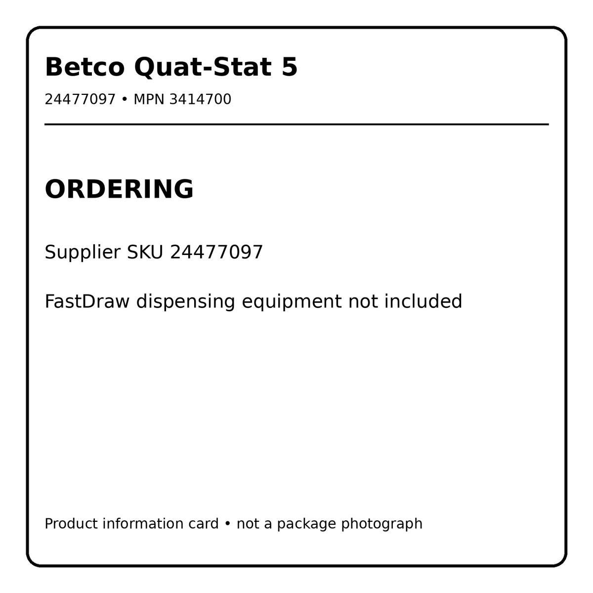 Betco Quat-Stat 5 ordering information card