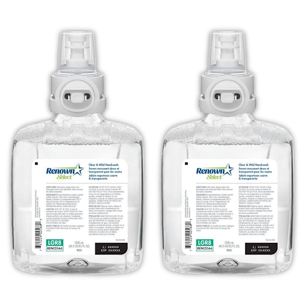 Renown REN02566 RB8 Clear and Mild 1200 mL foam hand soap refills, case of 2