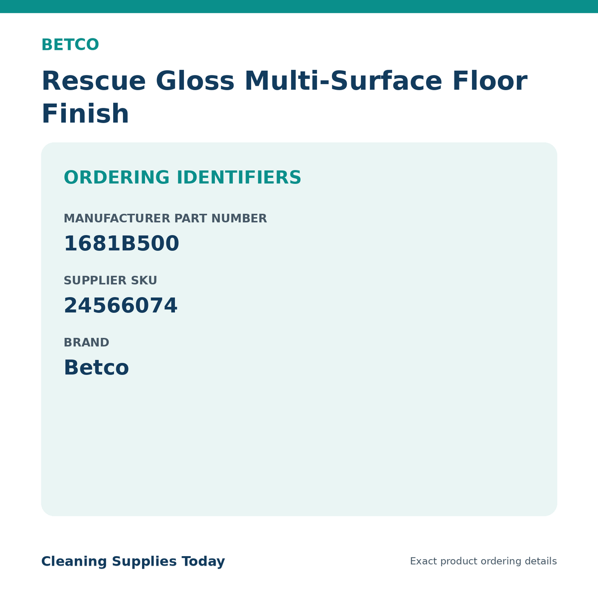Betco Rescue Gloss ordering identifiers MPN 1681B500